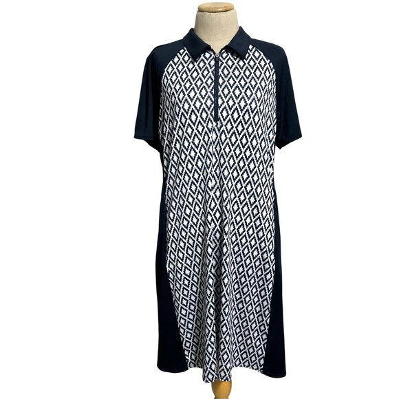 Jofit Womens XL Navy & White Diamond Print Golf Dress W/ Zipper & Pockets - Picture 10 of 10